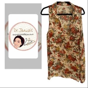 Sheer Floral Collared Tank